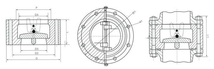 對(duì)夾雙瓣旋啟式止回閥,H46H法蘭雙瓣旋啟式止回閥尺寸結(jié)構(gòu)圖 對(duì)夾雙瓣旋啟式止回閥,H46H法蘭雙瓣旋啟式止回閥尺寸結(jié)構(gòu)圖