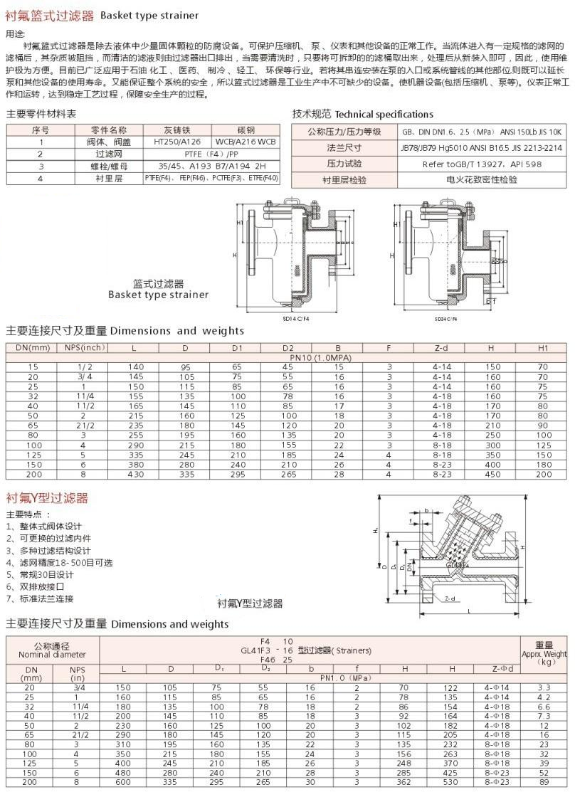 襯氟過濾器,襯氟藍(lán)式過濾器,襯氟Y型過濾器尺寸結(jié)構(gòu)圖 襯氟過濾器,襯氟藍(lán)式過濾器,襯氟Y型過濾器尺寸結(jié)構(gòu)圖