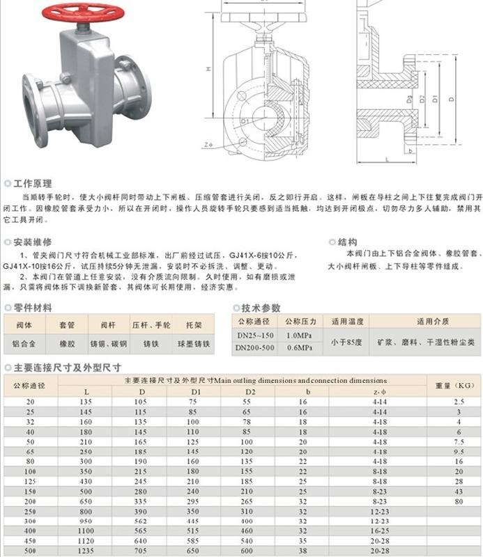 管夾閥,GJ41X-6L管夾閥尺寸結(jié)構(gòu)圖 管夾閥,GJ41X-6L管夾閥尺寸結(jié)構(gòu)圖