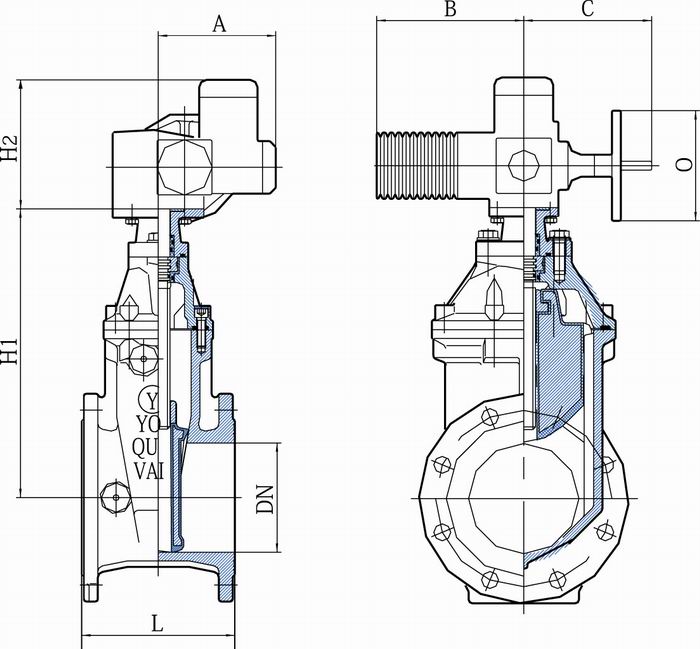 電動軟密封閘閥尺寸結構圖 電動軟密封閘閥尺寸結構圖