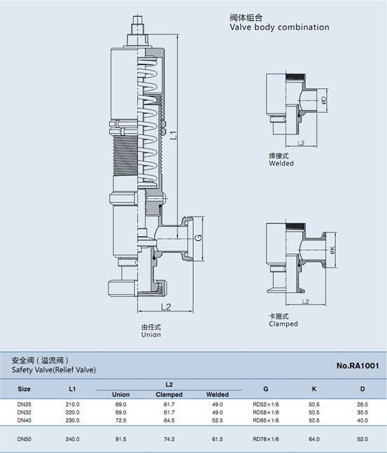 衛(wèi)生級(jí)安全閥尺寸結(jié)構(gòu)圖 衛(wèi)生級(jí)安全閥尺寸結(jié)構(gòu)圖