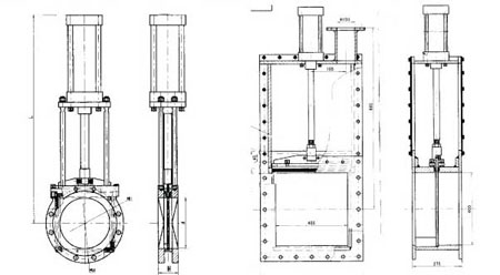 氣動(dòng)方形插板閥尺寸結(jié)構(gòu)圖 氣動(dòng)方形插板閥尺寸結(jié)構(gòu)圖